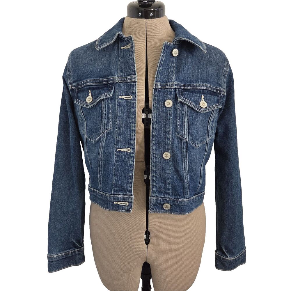 Abercrombie & Fitch Denim Trucker Jacket Women's Size XS Blue Dark Wash Cropped